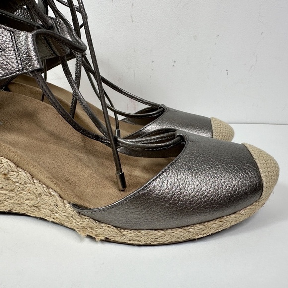 VIONIC Calipso Espadrille Wedge Sandals Women Sz 8 Pewter Metallic Orthotic Shoe - Picture 5 of 12